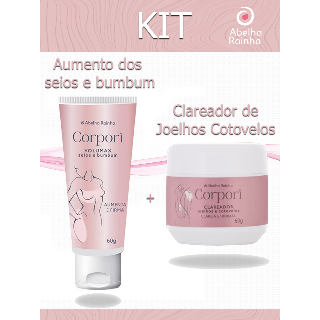 Kit Creme Clareador p/ Joelhos e Cotovelos + Creme p/ Aumentar os