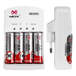 Carregador De Pilhas Bivolt Rápido+4 Pilhas AA Recarregável MO-CP51