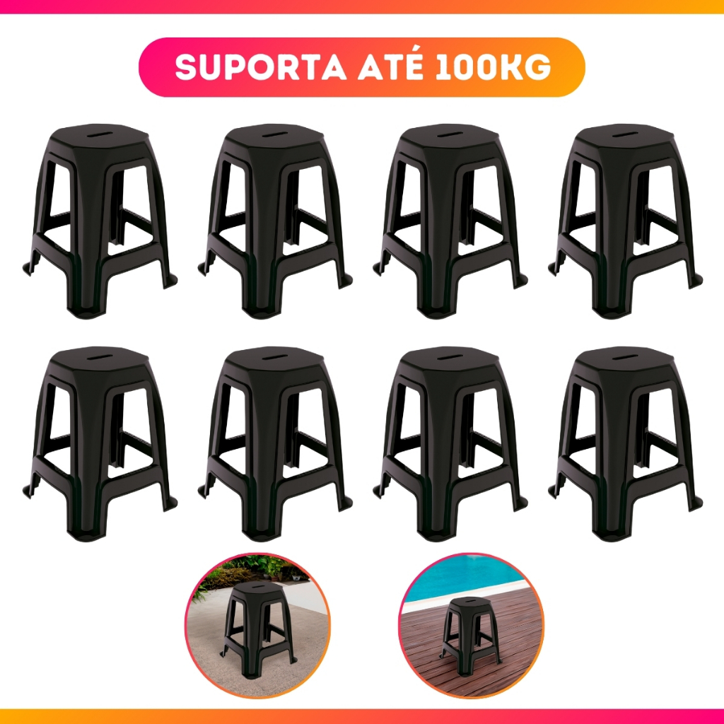 Kit 8 Banco Plastico Banqueta Resistente 100 KG