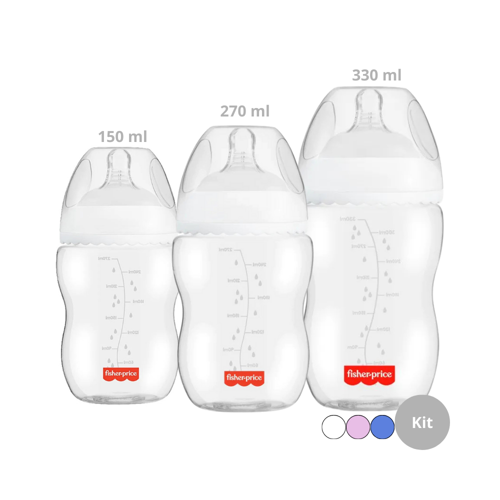 Kit 3 Mamadeiras Fisher-Price First Moments Anticólica 150 ml 270 ml e 330 ml