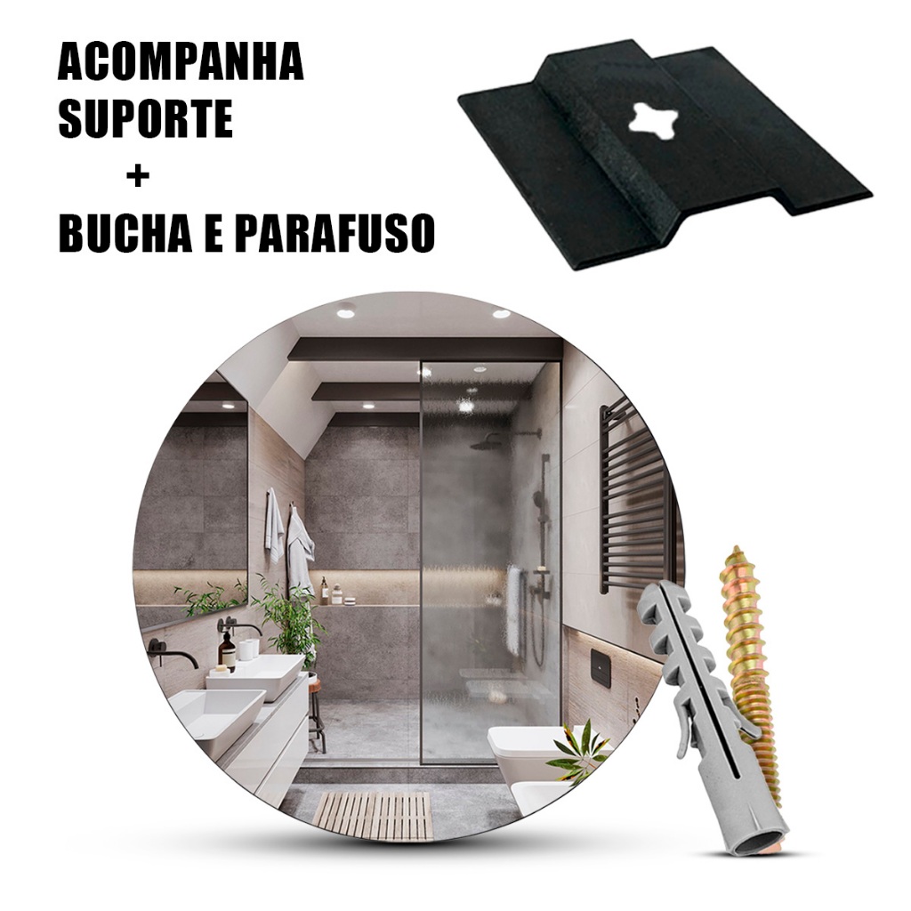 Espelho Redondo Decorativo Lapidado 60cm 50cm 40cm 30cm Kit Instalação Suporte Sala Quarto Banheiro