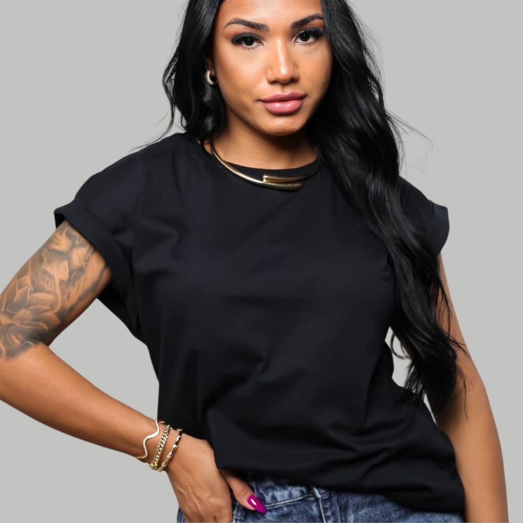 Blusa Feminina Lisa Manga Japonesa 100% Algodão