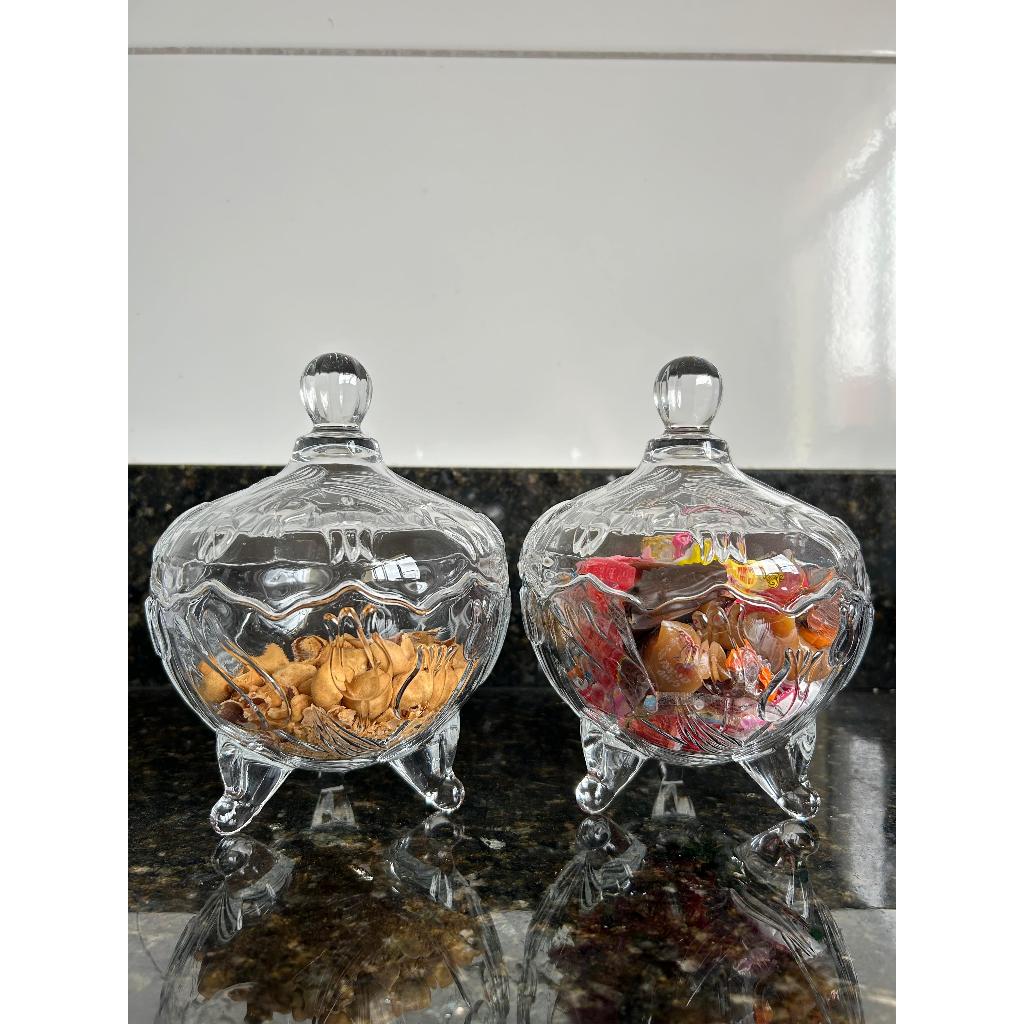 KIT BOMBONIERE BALEIRO DE VIDRO COM PÉZINHO POTICHE PORTA DOCES PREMIUM