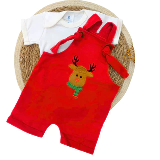 Roupa de Bebê Menino e Menina Jardineira e Body de Bebê de Natal