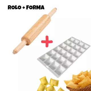 Forma para Mini Pastel Salgadinhos Ravioli Com Rolo de Massa de Madeira