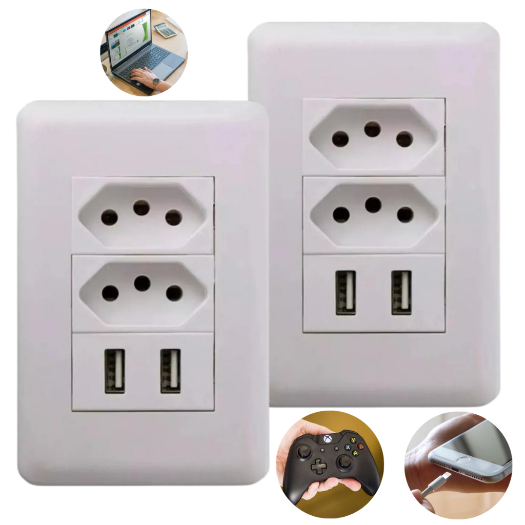 Kit 2 Tomada Usb Parede Duo Bivolt Dupla Conjunto Carregador ...