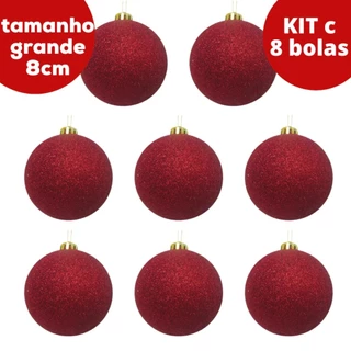Kit 8 Bolas De Natal Brilhante Enfeite Glitter 8cm Grande Arvore de Natal