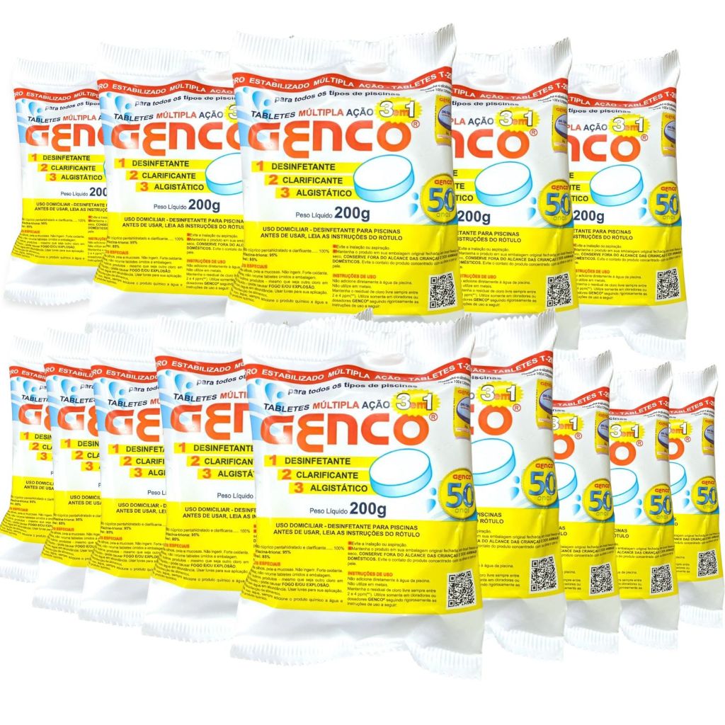 KIT 10 PASTILHAS 3 EM 1 GENCO PISCINA TABLETE PEDRA