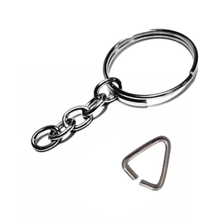 Argola para Chaveiro 22mm Com Corrente + Elo Triangulo - 100 unidades