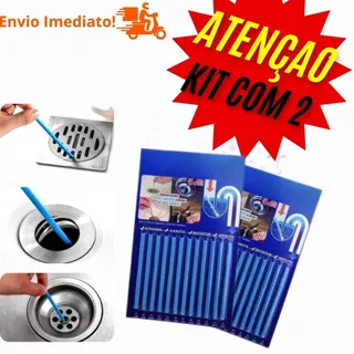 KIT 2 Haste De Limpeza Esgoto Banheiro Cozinha Limpador E Desentupidor Pia Ralo