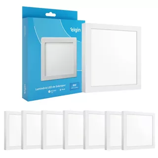 Kit 7 Luminária Painel Plafon Sobrepor Quadrado Led 18w Bivolt ELGIN