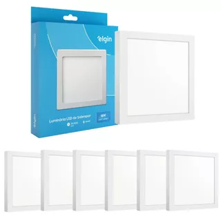 Kit 6 Luminária Painel Plafon Sobrepor Quadrado Led 18w Bivolt ELGIN