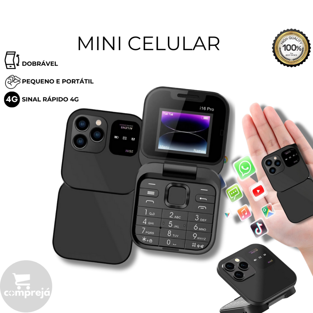 I16 Mini Celular Smartphone Pro Mini Fold 2G GSM Dual SIM 3.5mm