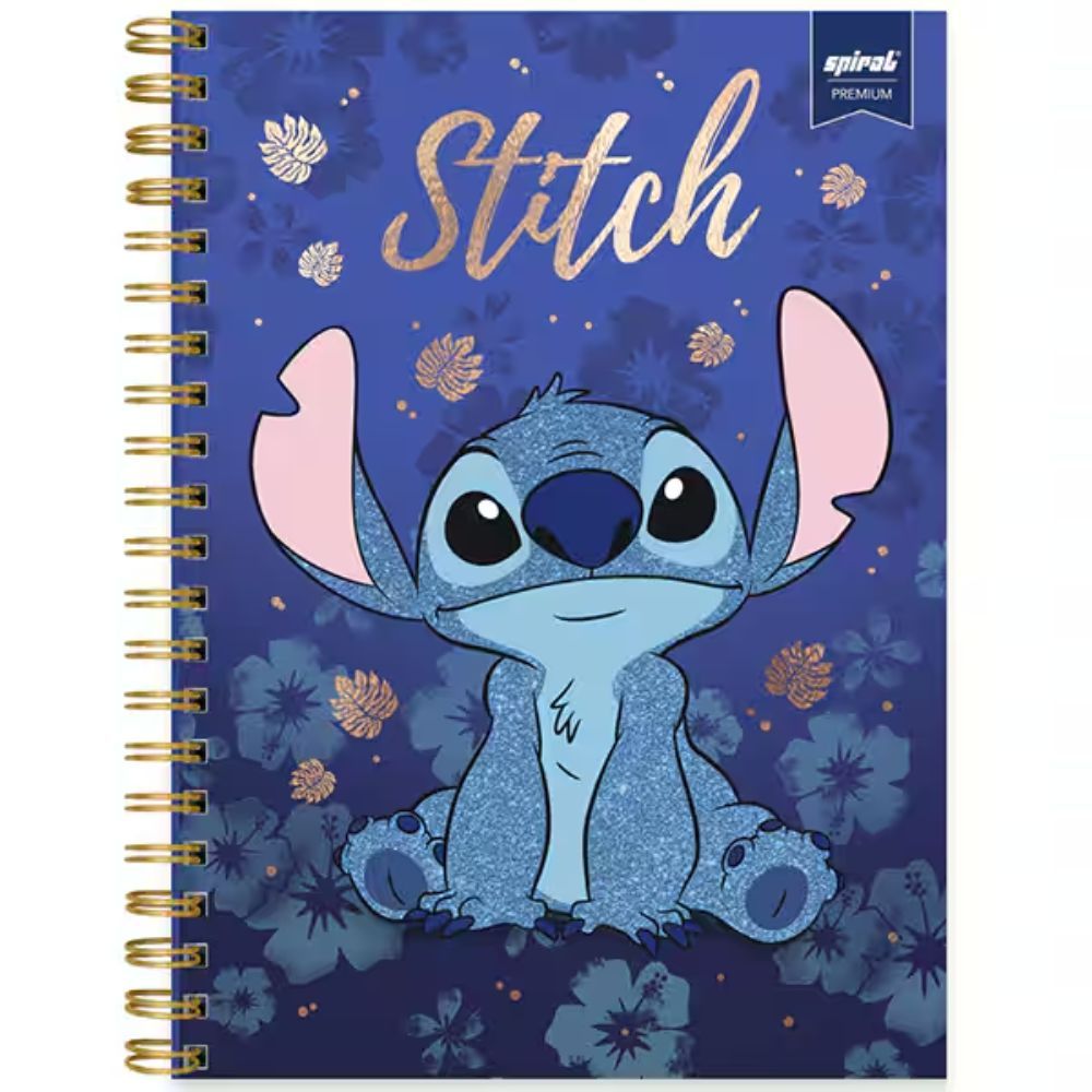 Caderno Universitário Stitch com Glitter Premium 80 Folhas /1 Matéria / Disney Capa Dura /Lançamento Capa 2025