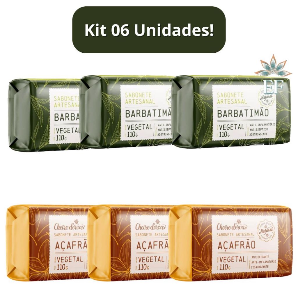 Kit 6 Unidades: 3 Sabonete BARBATIMÃO em Barra 110g + Sabonete Açafrão ...