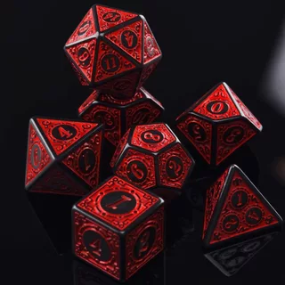 Kit 7 Dados Rpg Vermelho D&d Runas D4 D6 D8 D10 D10% D12 D20