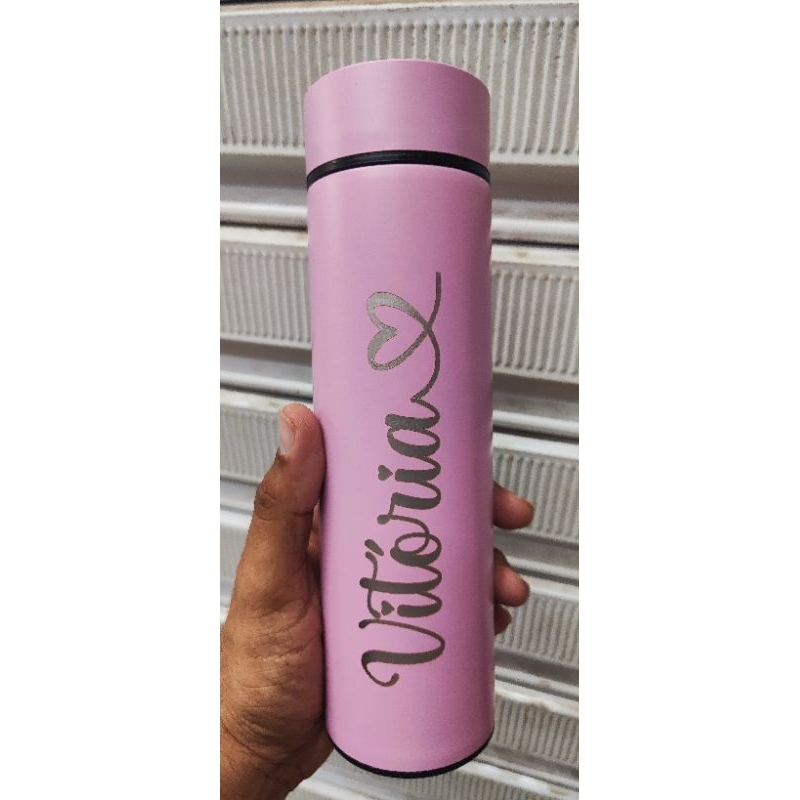 Garrafa Térmica 500ml com termômetro + nome personalizado à laser