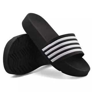 Chinelo Infantil 4 Listra Confortável Super leve e Macio Promoção Preto e Branco