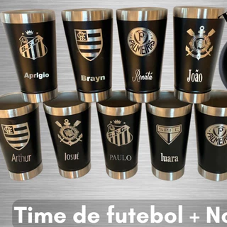 Copo térmico Personalizado com Time 473ml com tampa e abridor de garrafa inox
