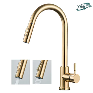 Torneira Cozinha Bancada Gourmet Com Bica Extensível Cor Dourada Escovada Yesop