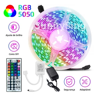 Fita Led 5050 RGB 5M/10M/15M Multicores + 44 Key IR Controle+Fone Tensão de operação 12V Com luz Branca