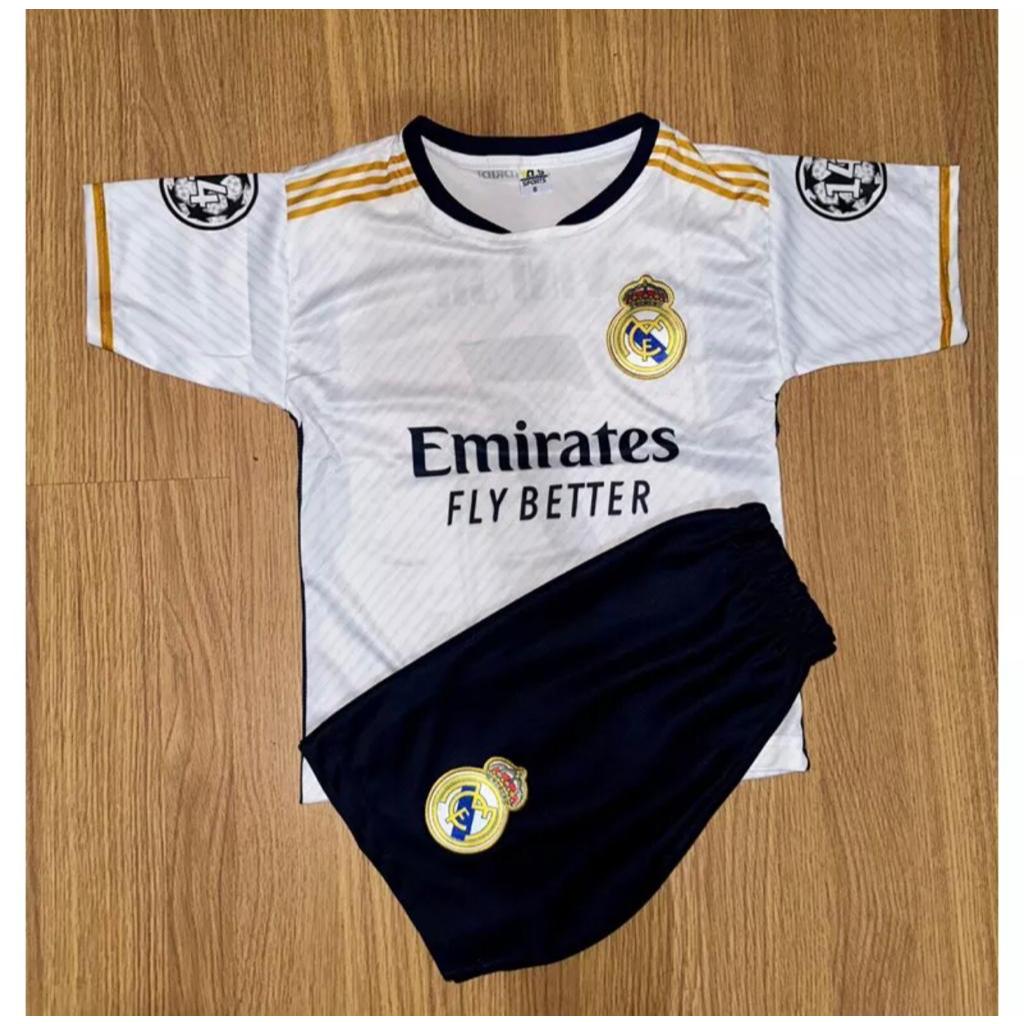 Camisa de Time com Shorts Infantil Conjunto Futebol Real Madrid Top