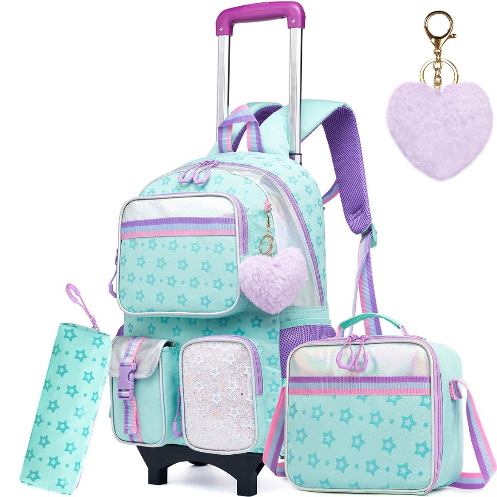 Mochila Infantil Menina Mochilas Rodinha Mochila De Bordo Kit Casual Infantis Multi-bolsos Verde