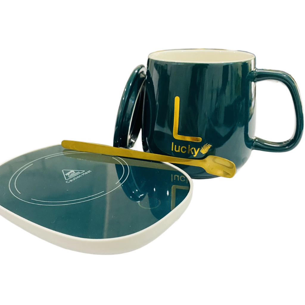 Caneca Cerâmica E Aquecedor Elétrico Indução Portátil 380ml Base USB Esquentar