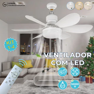 Ventilador de Teto com LED Lâmpada E27 Com Controle Remoto Bivolt Luminária Economica de Energia 6 lâminas 110V-220V