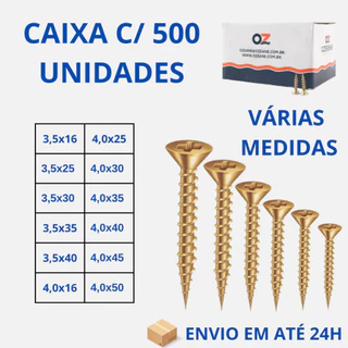 Caixa Parafuso Chipboard Phillips 500 unidades para Madeira Móveis tamanhos