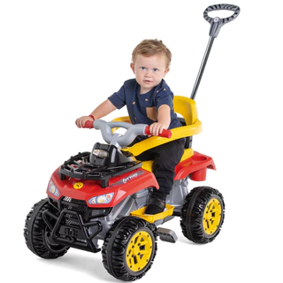 Carrinho de Passeio Infantil Cross Up Calesita Quadriciclo Motoca Com Haste Empurrador e Pedal