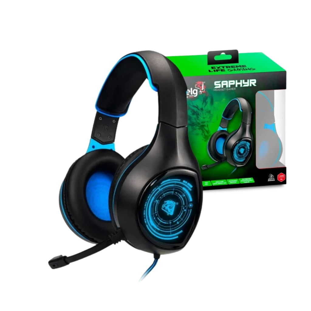 Fone de Ouvido Gamer Headset Saphyr P3 e USB para LEDs Imersão e Conforto HGSR ELG