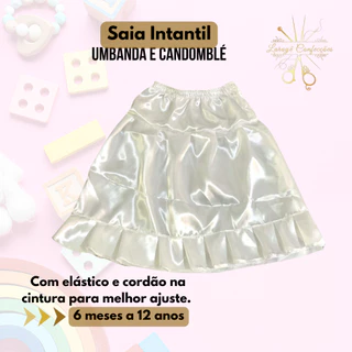 Saia Infantil Cetim ou Oxford Kids com Babados na Barra Umbanda, Candomblé de 6 meses a 12 anos