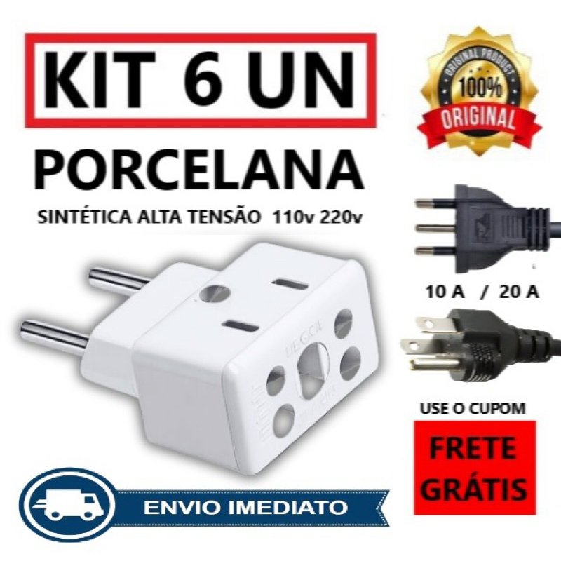 Adaptador Tomada Porcelana Sintética 10a 20a 127v 220v