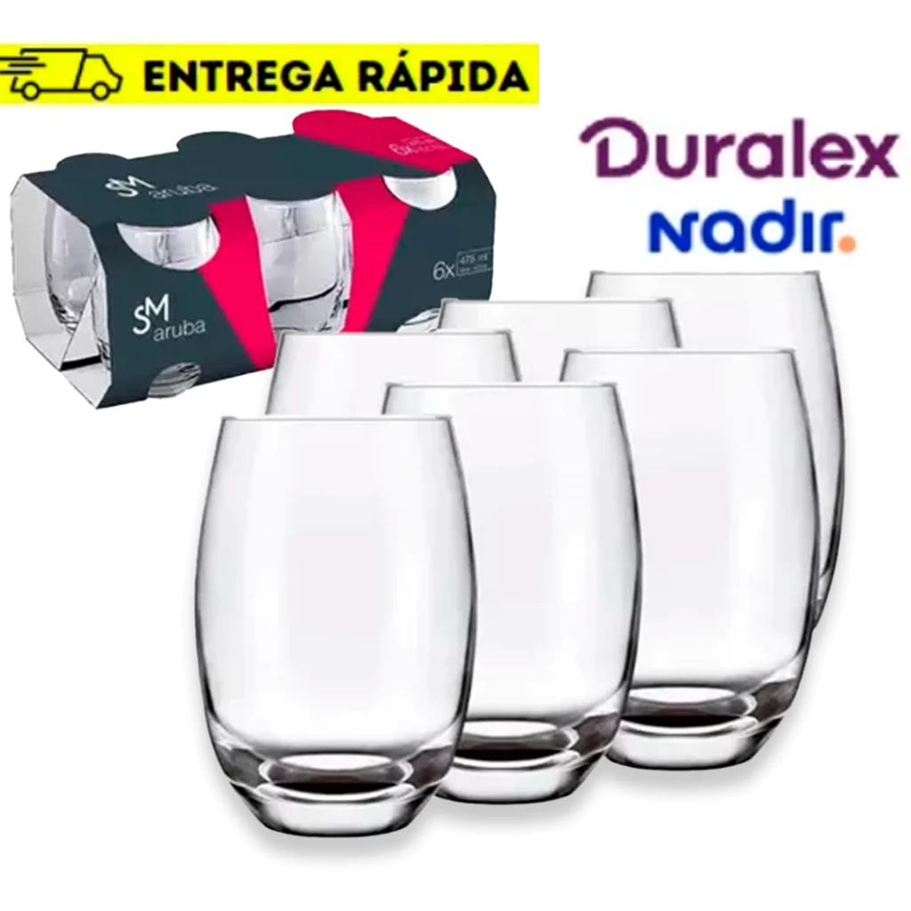 Jogo De Copos De Vidro Com 6 peças 465ml - Aruba Nadir Figueiredo Duralex