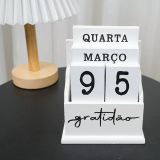 Calendário De Mesa De MDF 15x6.5x13Cm Decorativo Permanente Madeira Branco Com Frase em Oferta na Shopee