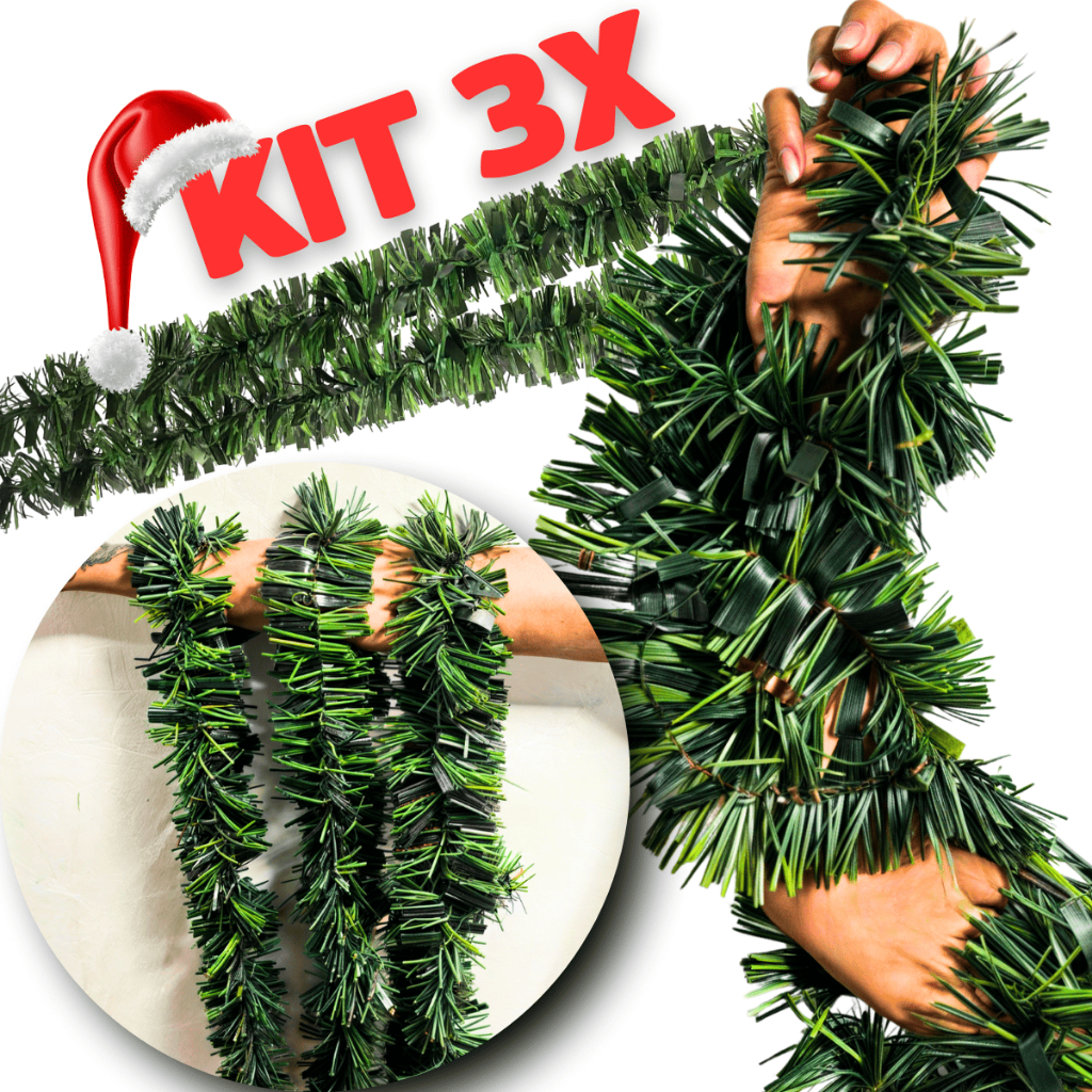 KIT 3 Festão Verde Escuro Premium Decoração Natal 2mx9cm Enfeites de ...