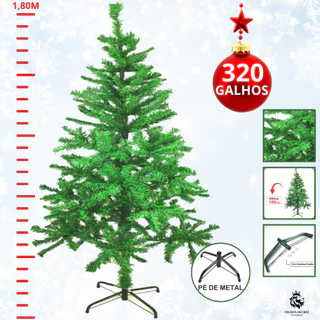 Árvore de Natal Pinheiro Premium Verde Pinheirinho Canadense Decoração Natalina 180cm 320 Galhos