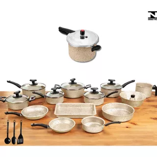 Conjunto panelas 17 pçs antiaderente com panela de pressão 4,5 litros