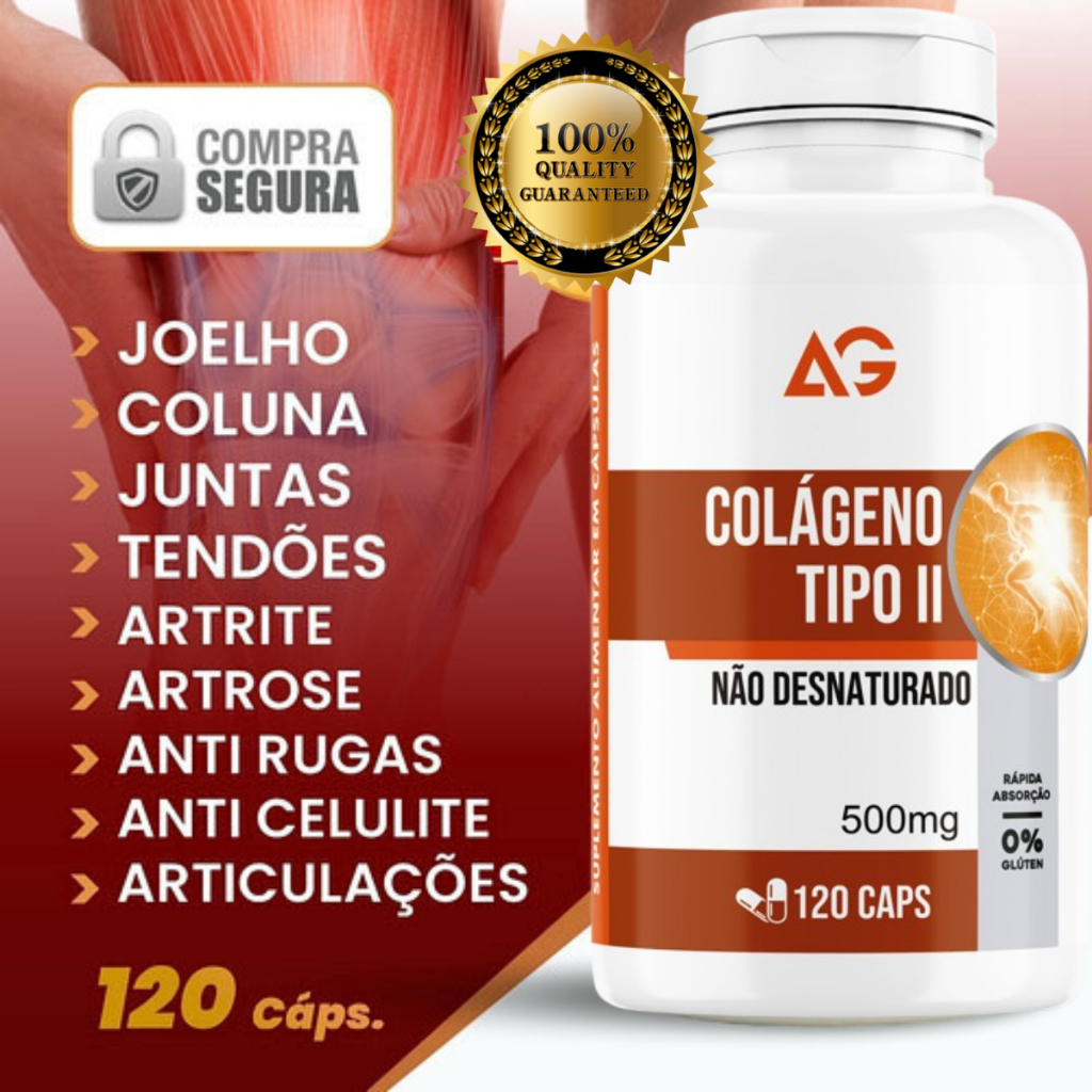 Colágeno Tipo 2 Original 120 Cápsulas 500mg Joelho Coluna Artrose ...