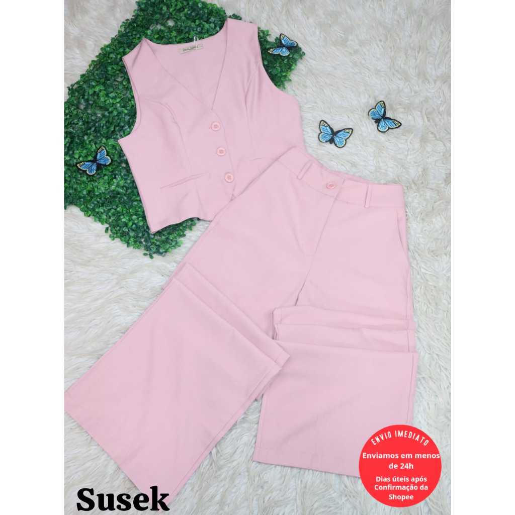 Conjunto Menina 2 Peças - Colete Suéter Manga Longa + Calça Floral - Outono/Inverno