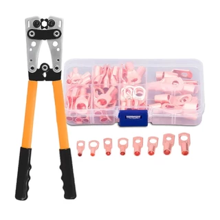 Alicate de Crimpar Terminal Cabo Jogo Conectores Anel de Cobre 60 Peças 6 Até 50mm² Kit Crimpador Terminais