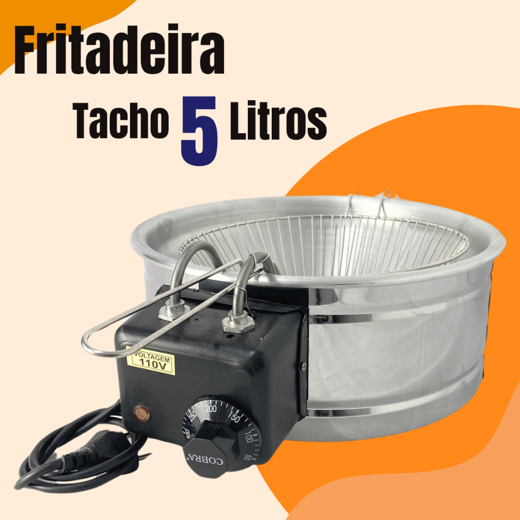 Fritadeira Elétrica Tacho 5 Litros Redonda Inox 110v e 220v Fritura Pastel Batata