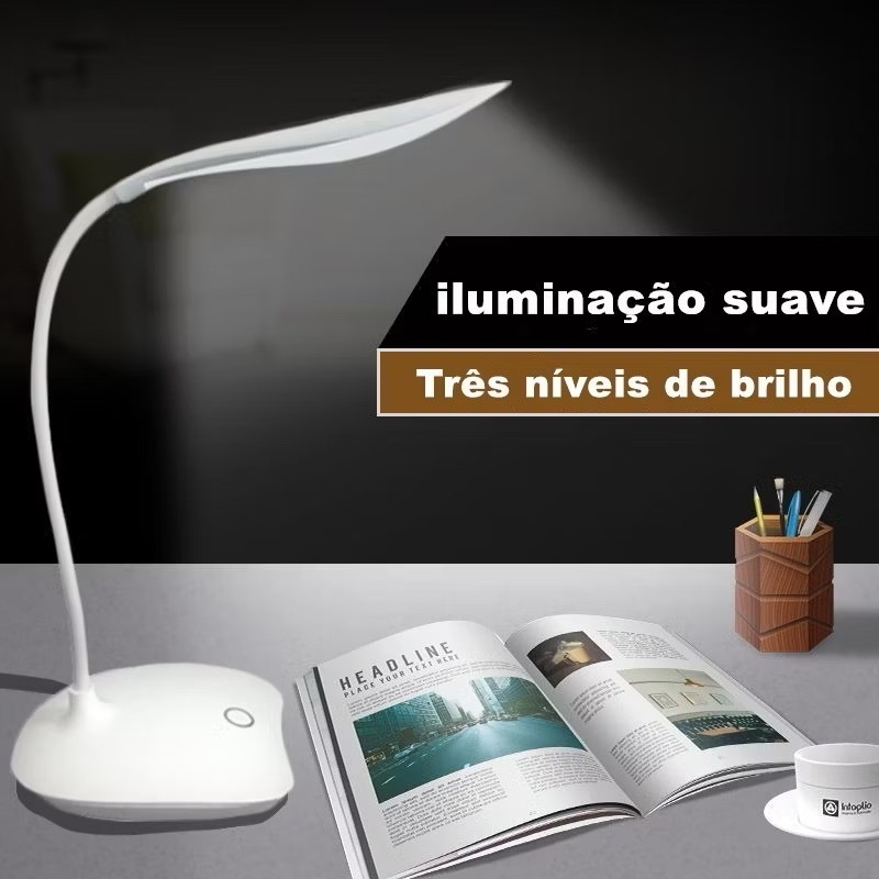Luminária De Mesa Recarregável Flexível Sem Fio Led Leve Dobrável Portátil Leitura