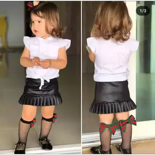 Saia Babadinho Menina Blogueirinha Couro Fake do 02 ao 10 Lançamento