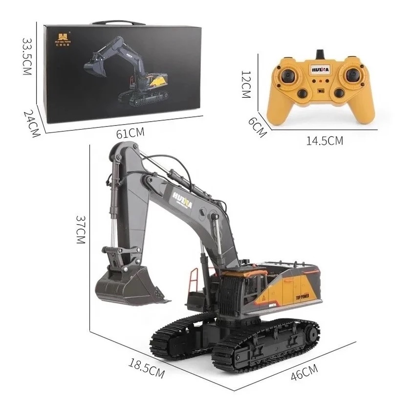 Retroescavadeira grande reforçada-controle remoto-HUINA 1592 metal