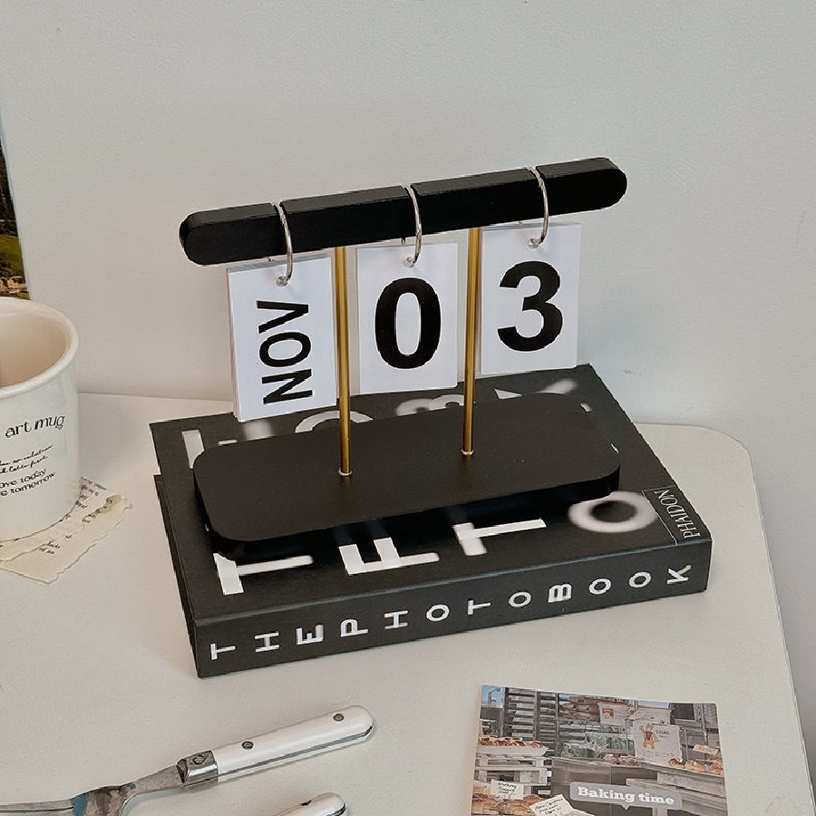 Calendário De Mesa Decorativo Permanente Escritório Preto Util E Simples 20.5x15.5x8.5Cm