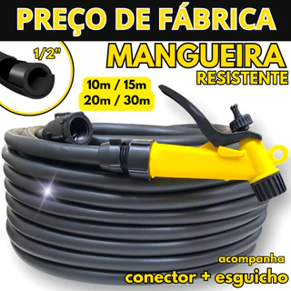 Mangueira de Jardim 10, 15, 20, 30, Metros Grossa 1/2'' Resistente Reforçada Flexivel Kit com Esguicho e Conector