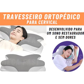 TRAVESSEIRO ORTOPÉDICO BORBOLETA CERVICAL PARA COMBATE A DORES NA COLUNA, DORES DE CABEÇA - VISCOELASTICO FRONHA LAVÁVEL