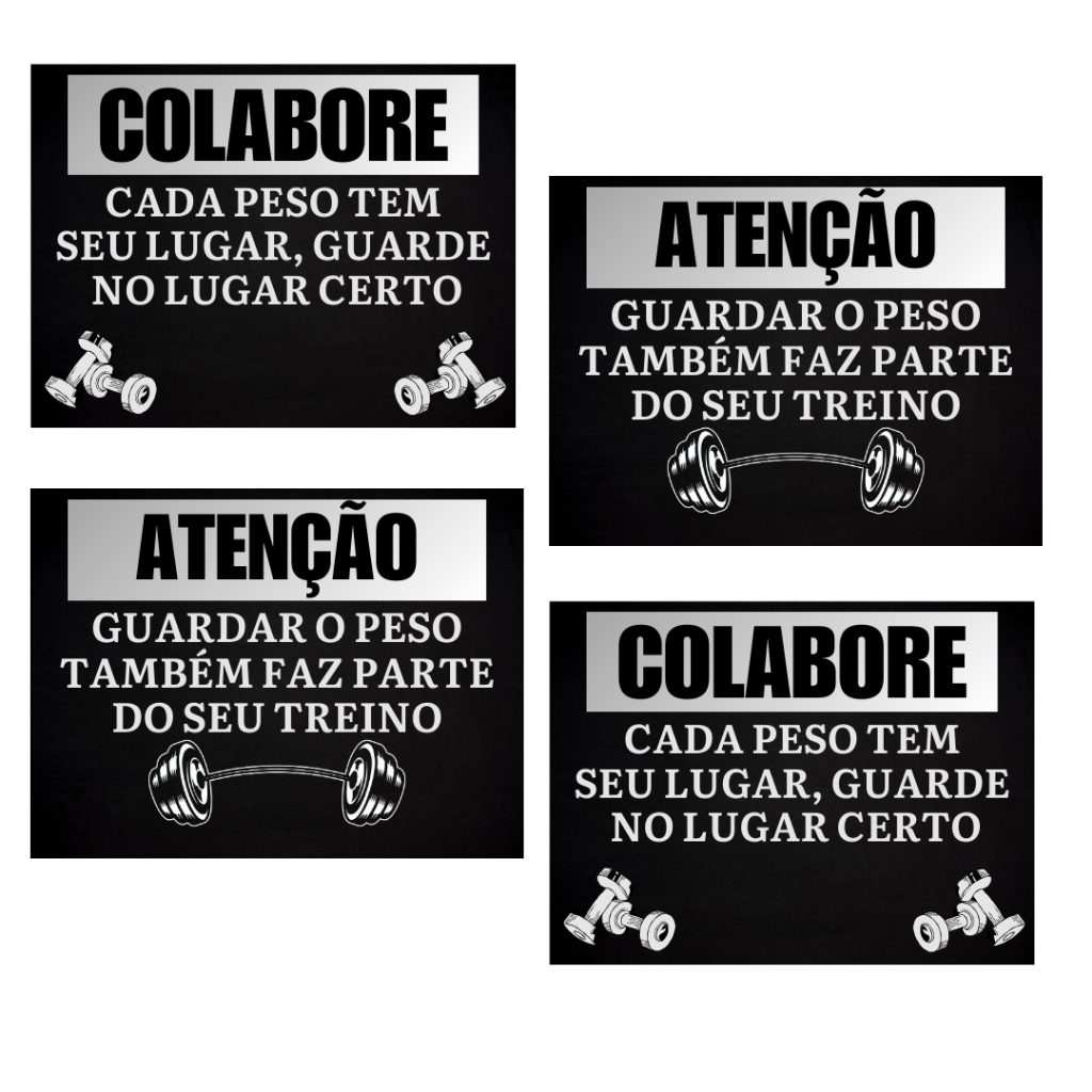 Kit 4 - Placas Academia | Guarde Os Pesos | Gym Organizada | Shopee Brasil